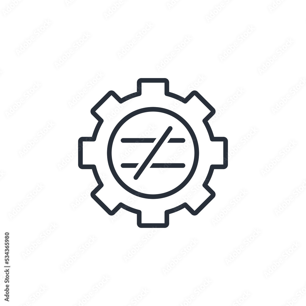 Process with an inequality sign. Vector linear icon isolated on white background. Process with an inequality sign. Vector linear icon isolated on white background.