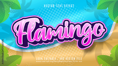 Flamingo pink beach background 3d editable text effect font style