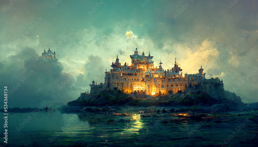 Beautiful castle sea illustration