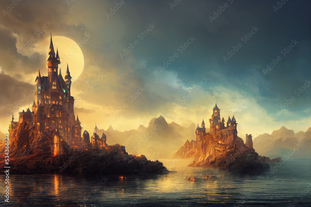 Beautiful castle sea illustration