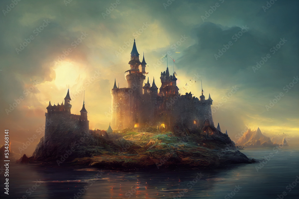 Beautiful castle sea illustration