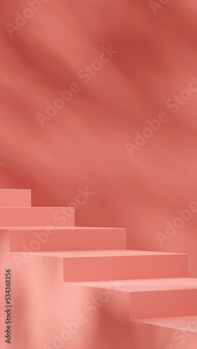 3D rendering mockup space minimal bright pink color empty space stairs in portrait 