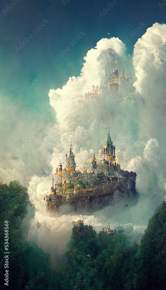 Beautiful castle illustration with clouds Beautiful castle illustration with clouds