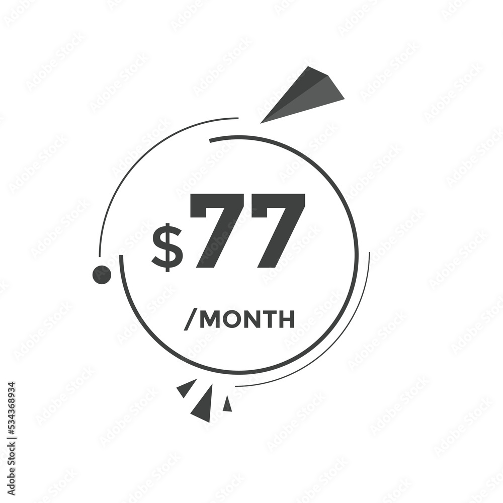 77 dollar price tag. Price $77 USD dollar only Sticker sale promotion Design. shop now button for Business or shopping promotion
