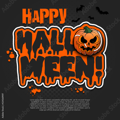 Logo Happy Halloween. Tennis ball as pumpkin
