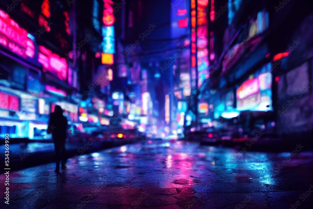 Nighttime cyberpunk city illustration