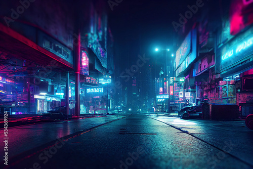 Nighttime cyberpunk city illustration