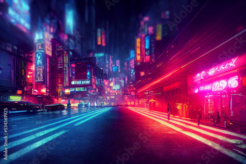 Fototapeta Nighttime cyberpunk city illustration