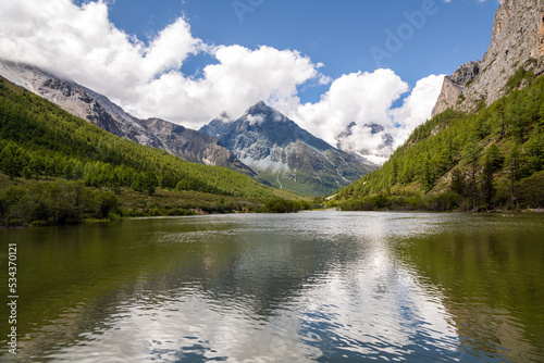 Nature landscape image Snow Mountain in daocheng yading Sichuan China. Horizontal image with copy space for text