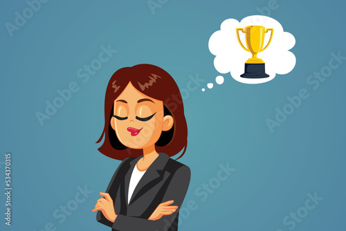 Proud Businesswoman Thinking about Winning Vector Cartoon Illustration. Immoral wrongly motivated lady competing with ought any ethics