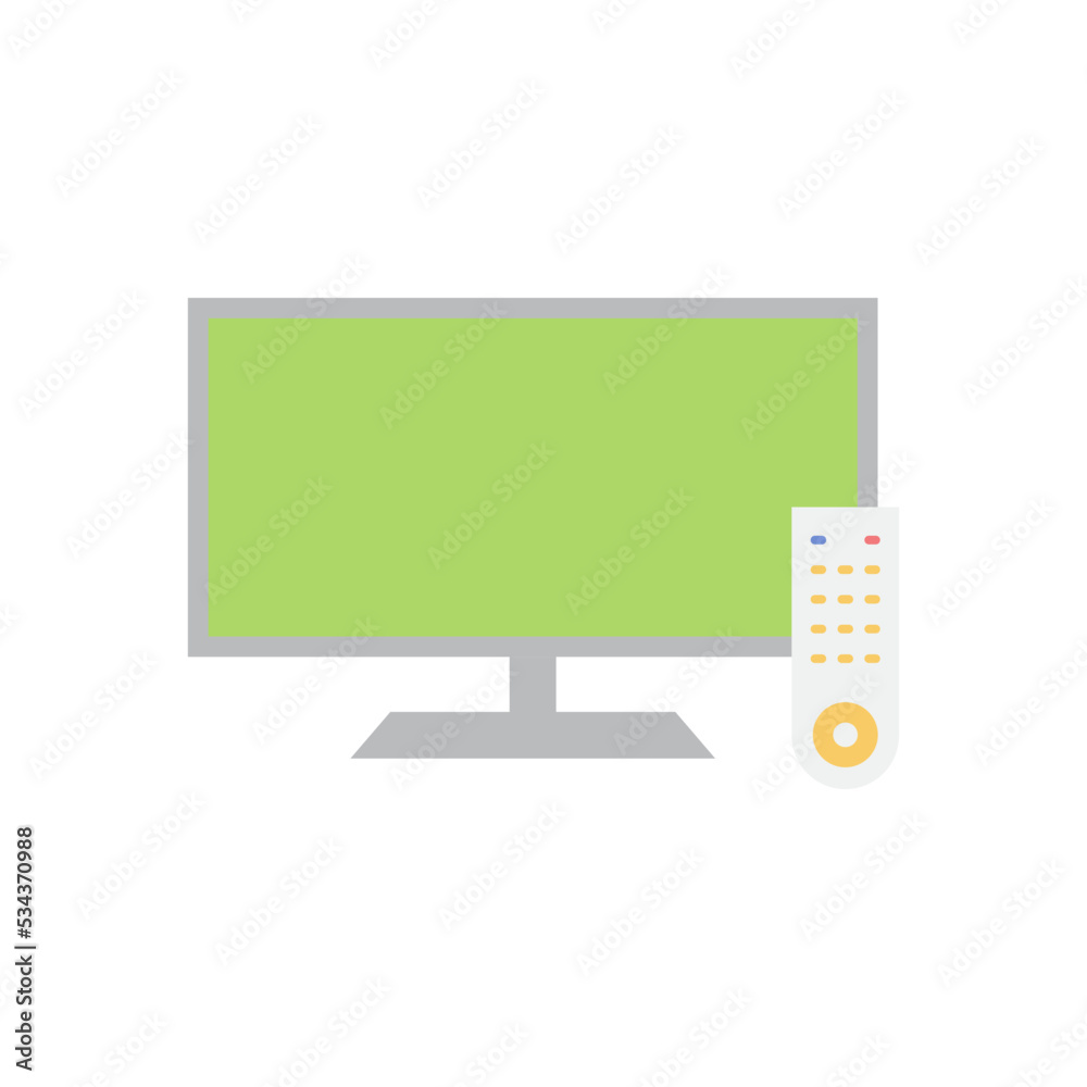 Smart TV and remote icon in color, isolated on white background Smart TV and remote icon in color, isolated on white background