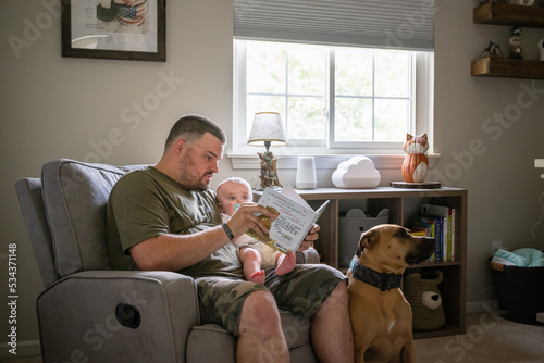 Marine veteran with service dog and family living life. photo
