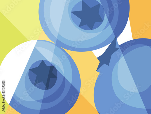 Abstract fruit design in flat cut out style. Close up view of ripe blueberries. Vector illustration.