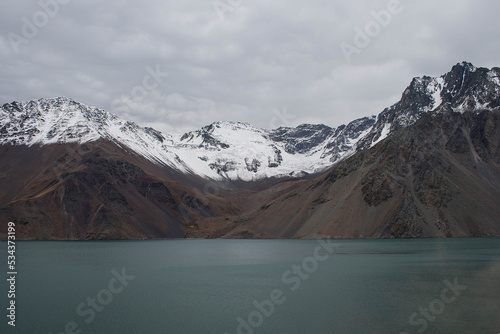 El Yeso reservoir, the main source of water for the city of Santiago. Andes mountains. Chile