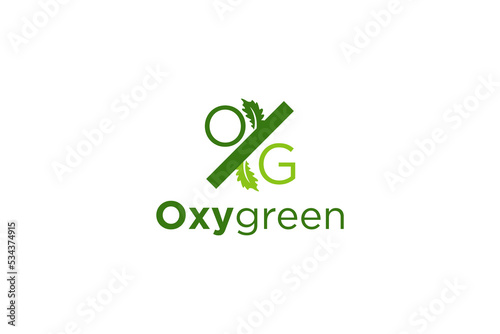 Peppermint leaf logo icon nature green organic herb food oxigen plant initial letter O G