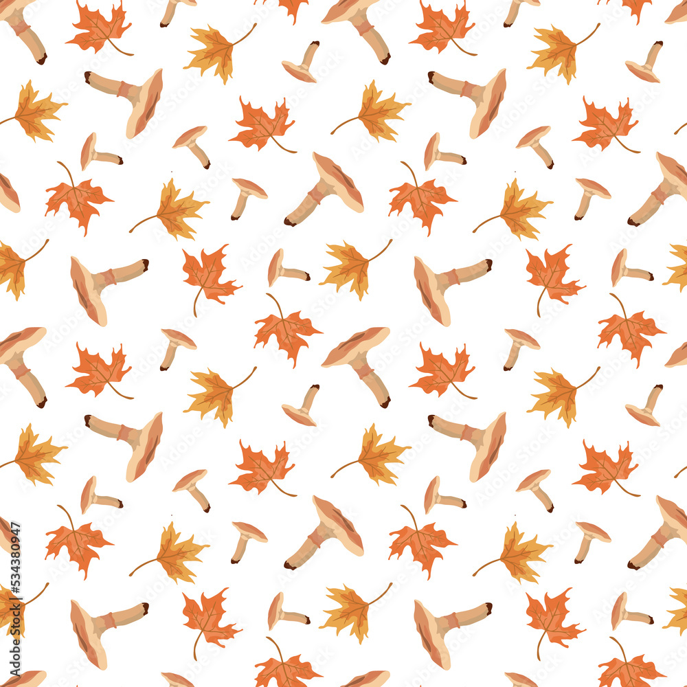 Naklejka premium Autumn Mushrooms seamless pattern - Vector illustration