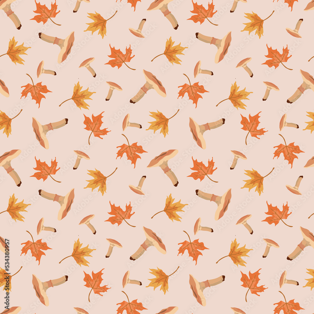 Naklejka premium Autumn Mushrooms seamless pattern - Vector illustration 