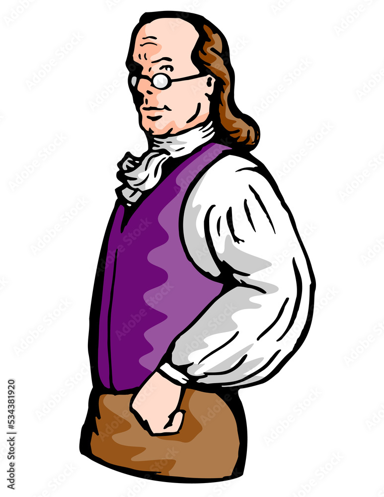illustration of a Benjamin Franklin or noble aristocratic gentleman with arms on hips