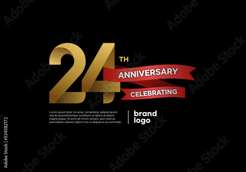 24 years anniversary logo with gold and red emblem on black background