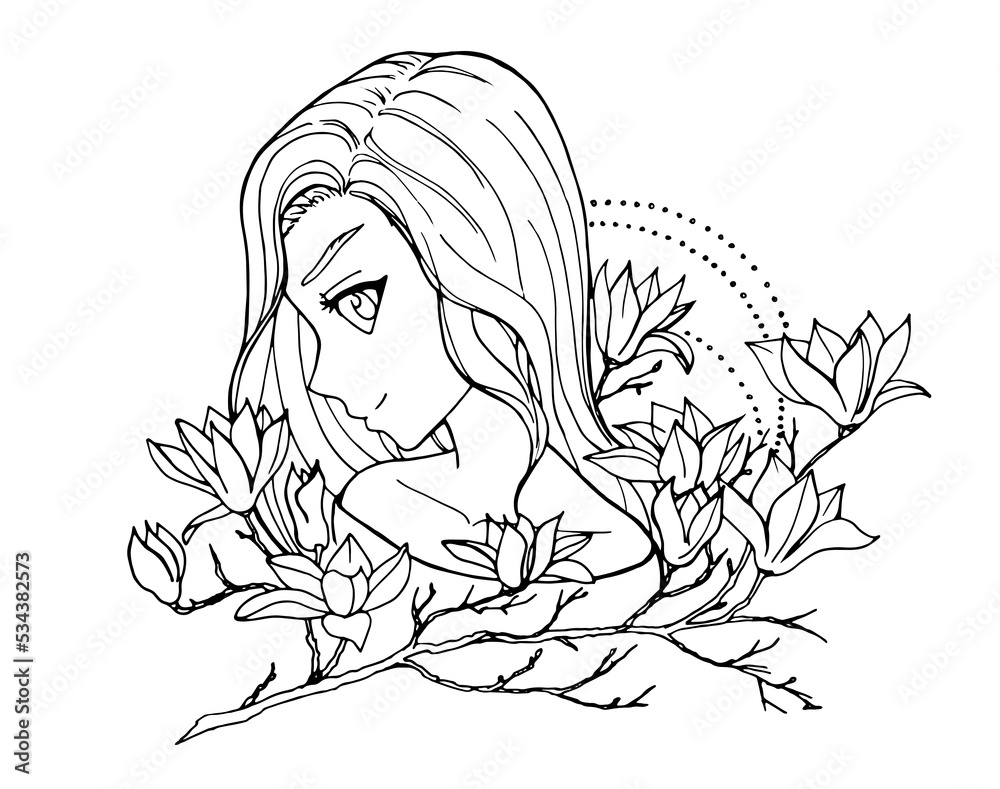 vector coloring page with cute cartoon anime girl. avatar, line art ...