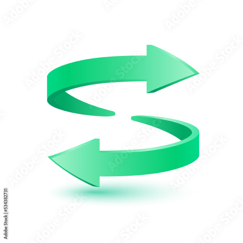 Two arrows green circulating around refresh icon, Update symbol or download. 3D Vector EPS10. Isolated on White Background.