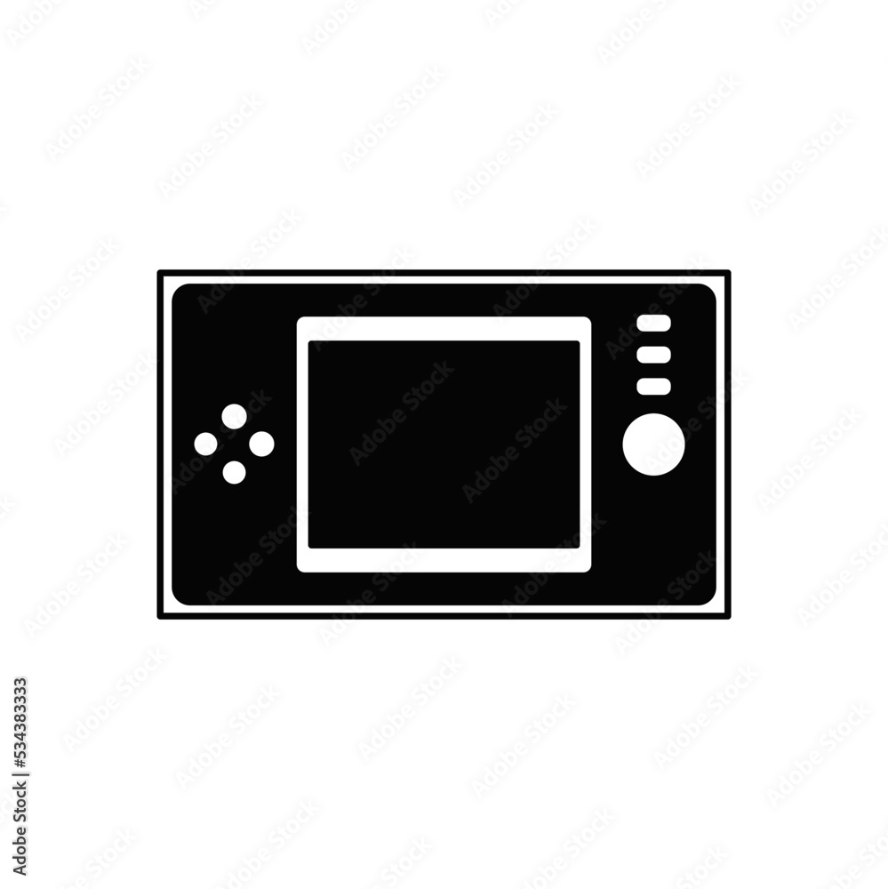 Vintage portable game console icon in black flat glyph, filled style isolated on white background