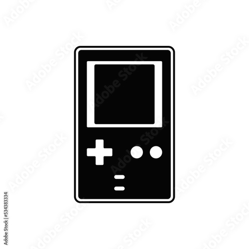 Vintage portable game console icon in black flat glyph, filled style isolated on white background
