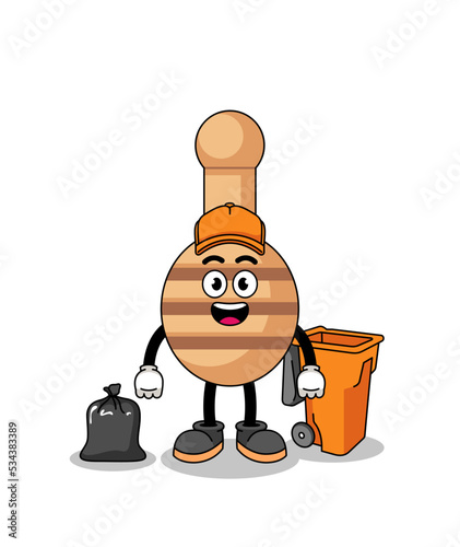 Illustration of honey dipper cartoon as a garbage collector