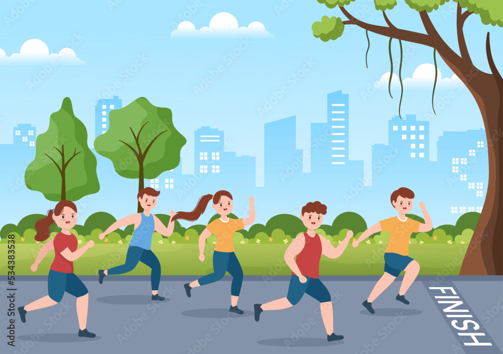 Running Racing Template Hand Drawn Cartoon Flat Illustration People ...