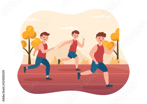 Running Racing Template Hand Drawn Cartoon Flat Illustration People Jogging for Long Distance Run Marathon Tournament Sport © denayune