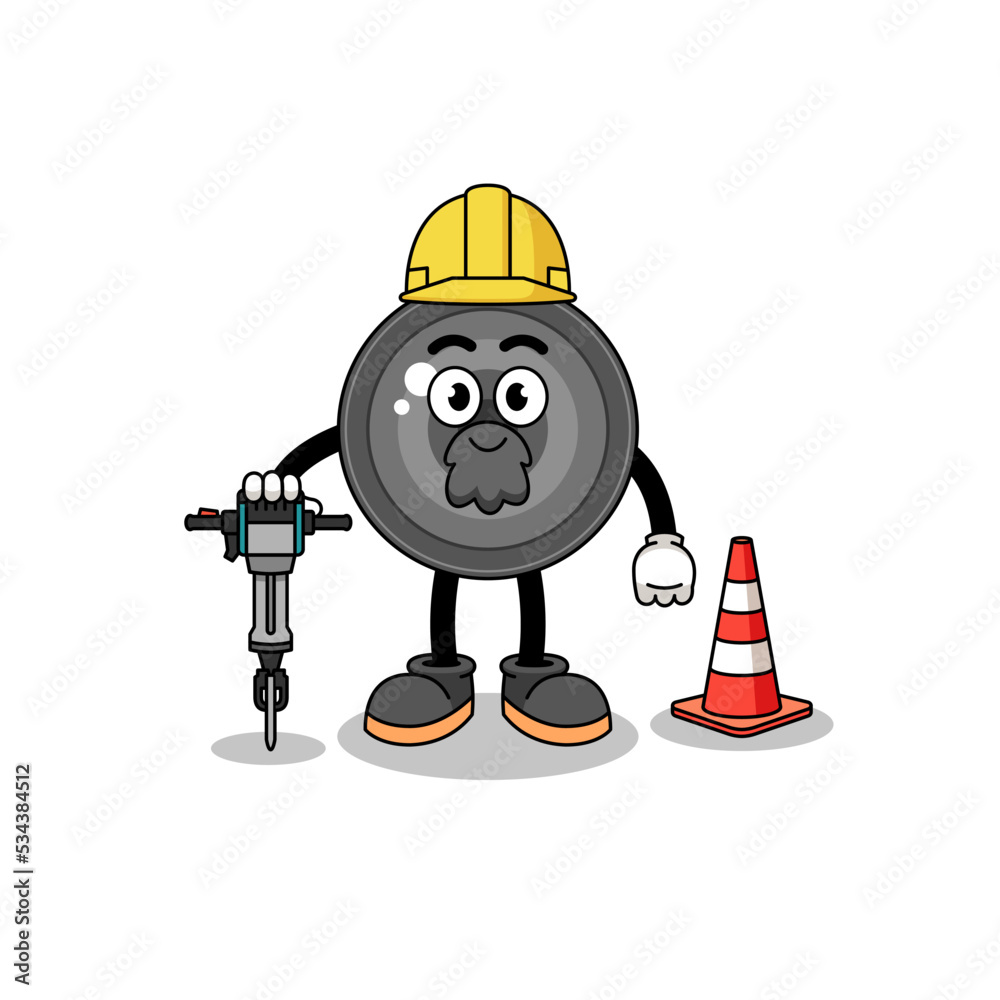 Character cartoon of camera lens working on road construction Character cartoon of camera lens working on road construction