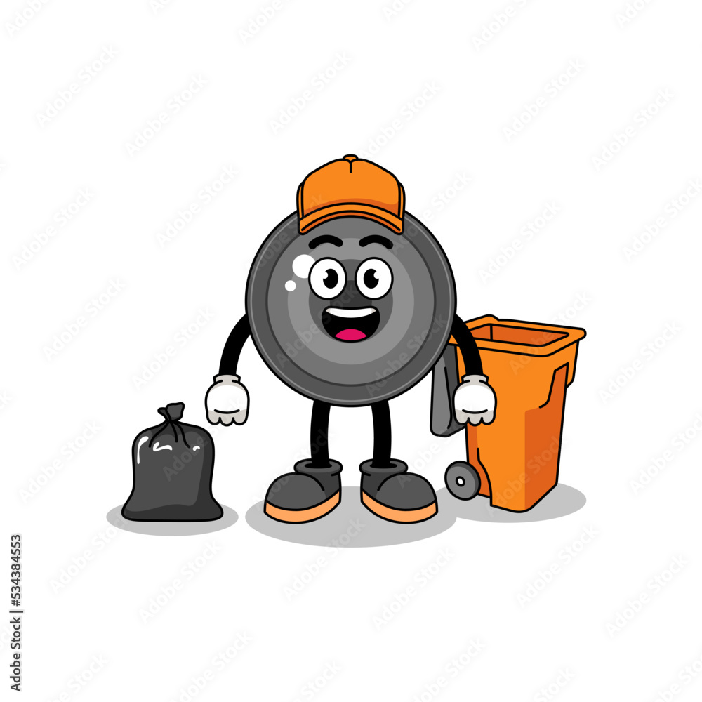 Illustration of camera lens cartoon as a garbage collector