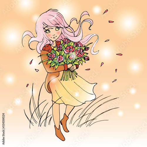 vector illustration with cute cartoon girl
