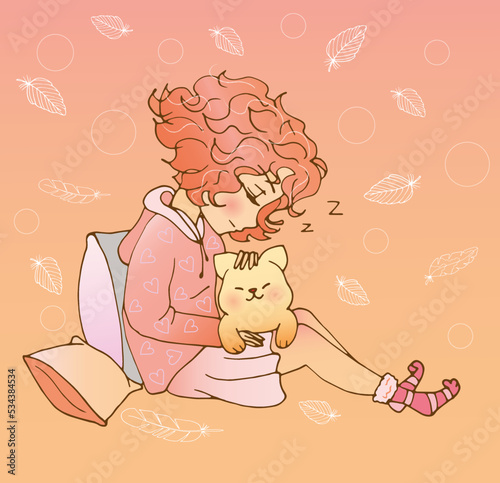 vector illustration with cute cartoon girl