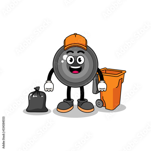 Illustration of camera lens cartoon as a garbage collector