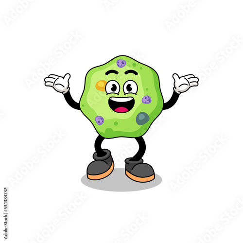 amoeba cartoon searching with happy gesture