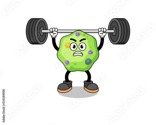 amoeba mascot cartoon lifting a barbell