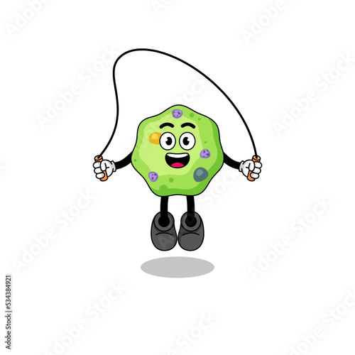 amoeba mascot cartoon is playing skipping rope