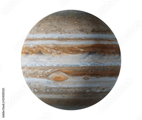 Fototapeta Naklejka Na Ścianę i Meble -  Jupiter is the largest planet in the solar system. Showing great red spot. White background isolated.