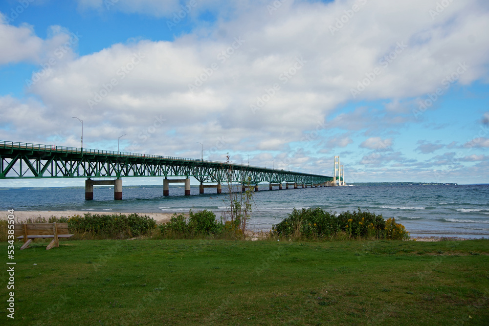 Mackinaw bridge over Lake Superior and Lake Huron