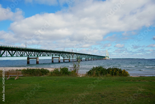 Mackinaw bridge over Lake Superior and Lake Huron © Dipali S