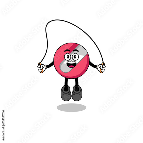 mascot cartoon is playing skipping rope