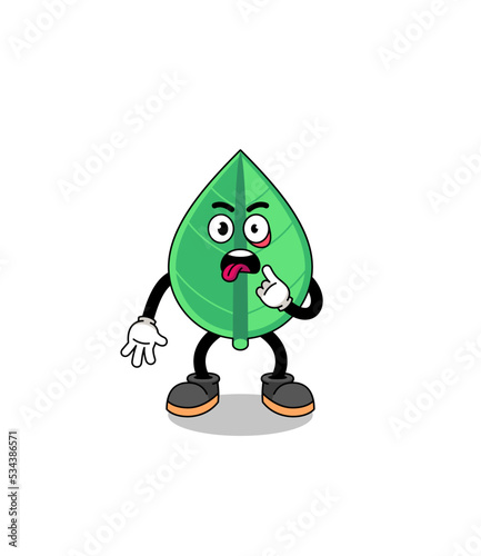 Character Illustration of leaf with tongue sticking out