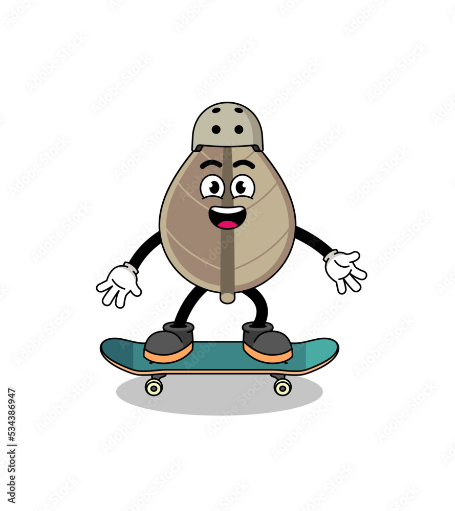 dried leaf mascot playing a skateboard