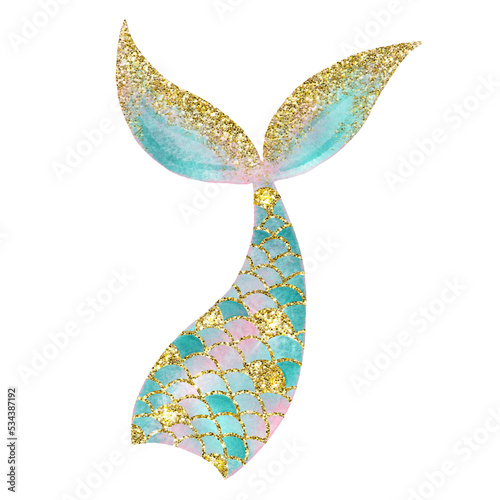 Pink blue watercolor Mermaid tail