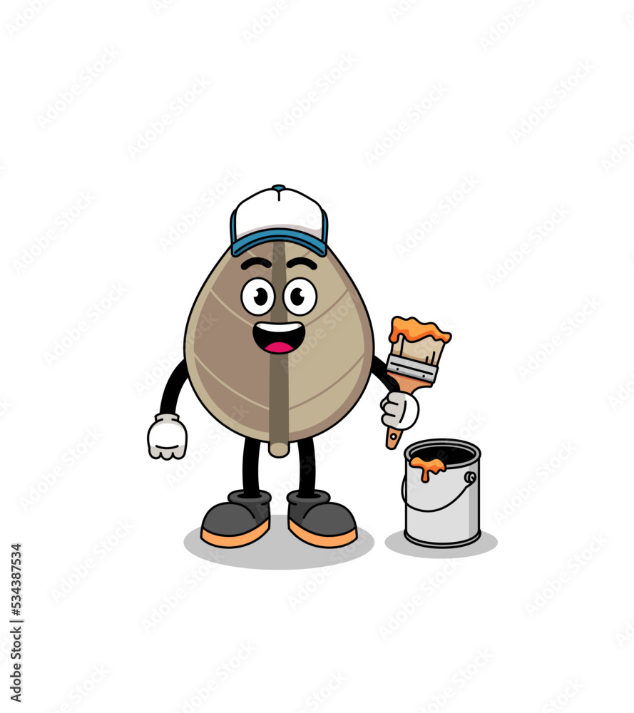 Character mascot of dried leaf as a painter Character mascot of dried leaf as a painter