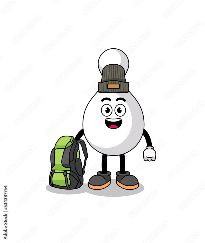 Illustration of bowling pin mascot as a hiker Illustration of bowling pin mascot as a hiker