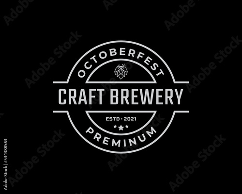 Vintage Retro Badge Emblem Beer Brewery with hop Logo for Beer House, Bar, Pub, Brewing company, Tavern, Wine Whiskey Market Symbol