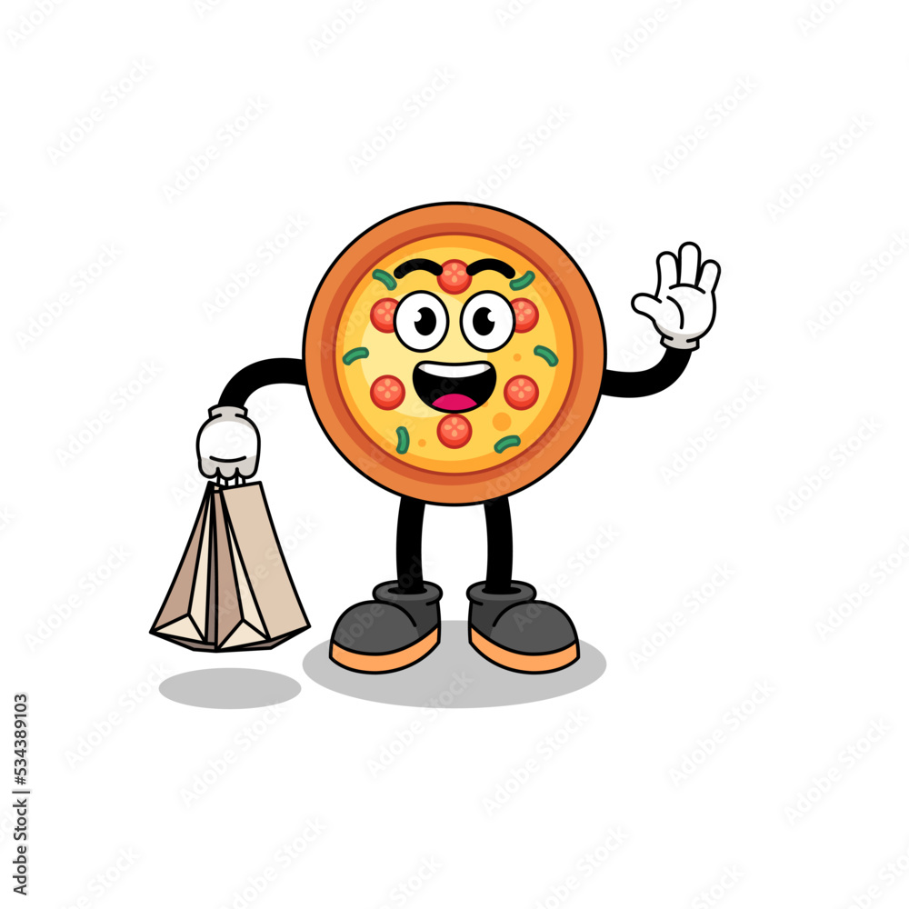 Cartoon of pizza shopping Cartoon of pizza shopping