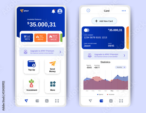 Finance Mobile Banking App. UI, UX, GUI set with wallet, shopping, my Account, fund Transfer, bill payment, products details. Mobile banking interface vector template. Online payment. E-payment screen